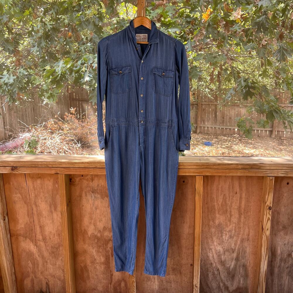 Jackson Rowe Women's Blue Chambray Long Sleeve Jumpsuit Size XS